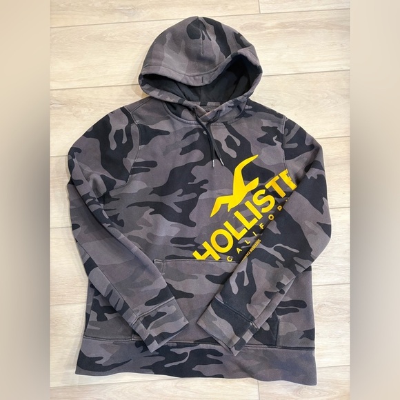 Hollister Other - Hollister Bold Print Logo Graphic Hoodie Sweatshirt Black Camo Mens Size M